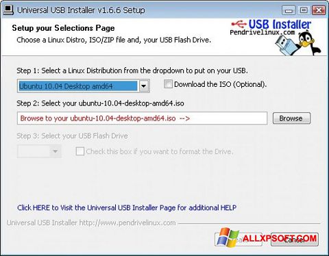 צילום מסך Universal USB Installer Windows XP