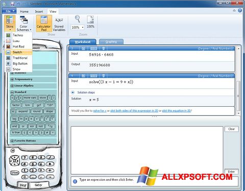 צילום מסך Microsoft Mathematics Windows XP