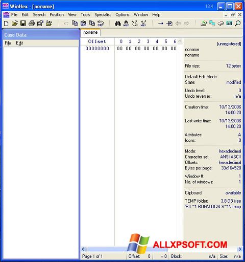 צילום מסך WinHex Windows XP